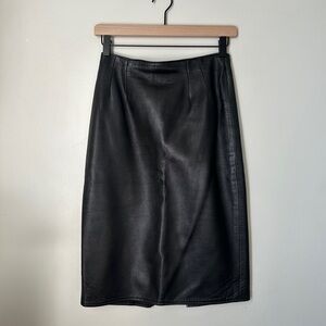Vakko Vintage Leather Midi Skirt